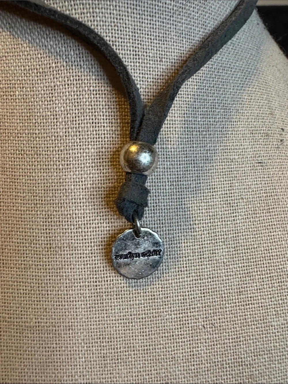 Suede Lariat Necklace with Disc and Bead Charms